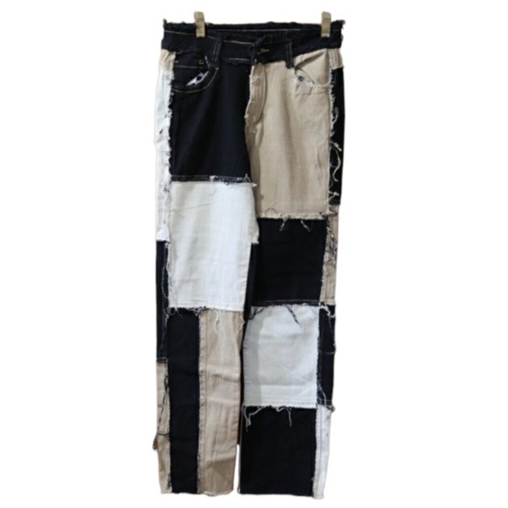 Crazy Cool Patchwork Mismatched Ragged Raw Edge Jeans Small Straight